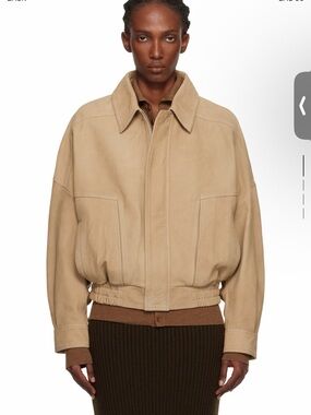 Beige Leather Bomber Jacket for Women